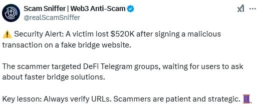 Fake Crypto Bridge Drains $520K in LINK from Victim's Wallet