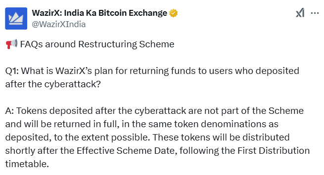 WazirX to Return Post-Hack Deposits